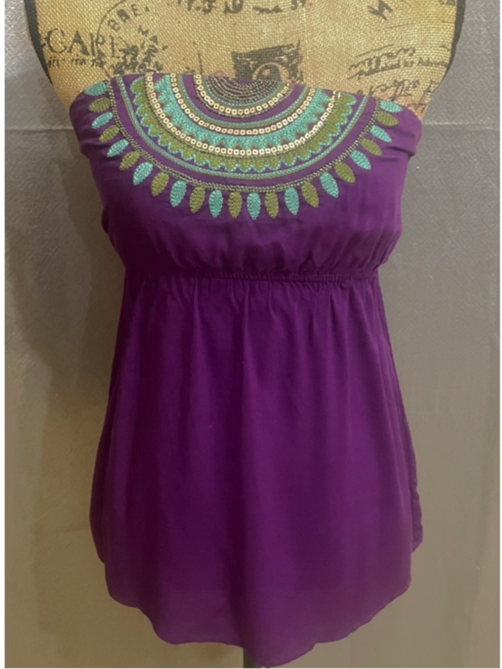 Strapless Embroidered Purple Women’s Top